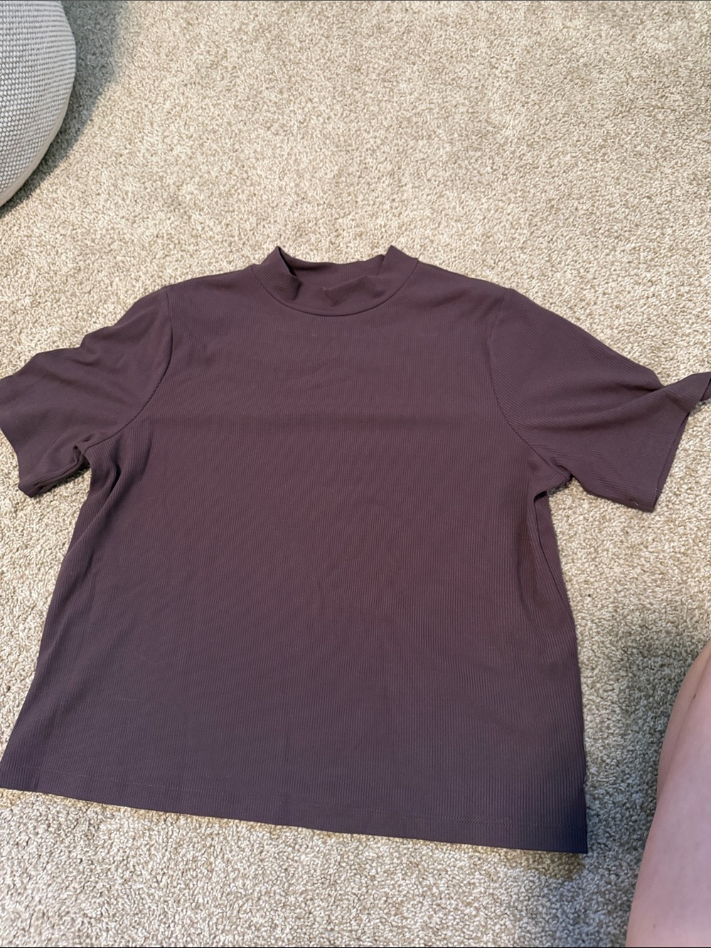 STYLUS Short Sleeve Ribbed Mock Neck Tee - Plum